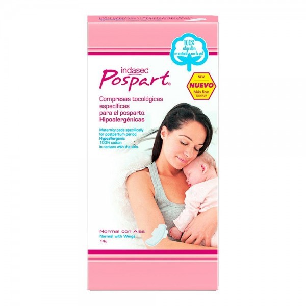 Indasec Pospart Compresas Algodón Normal Alas 14U