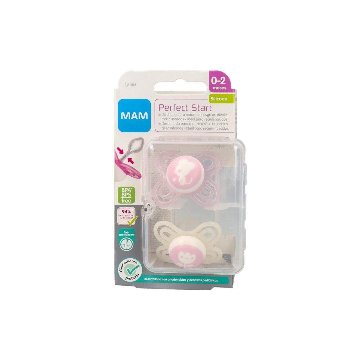 Chupete Mam Perfect Start Rosa 0-2M Pack Doble