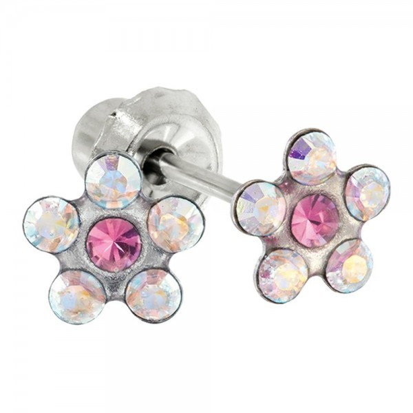 Pendiente Prim Inv Ace-Flor Nat-Rosa 2 U