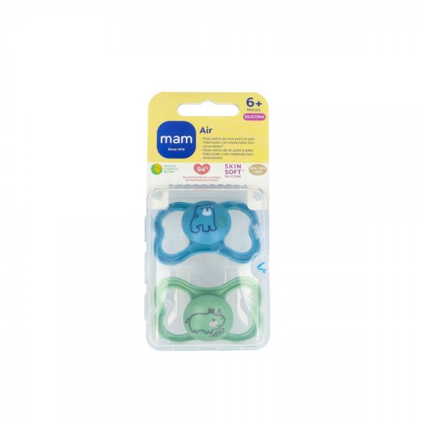 Chupete Mam Air Silic Fisio +6 M 2 Un Azul