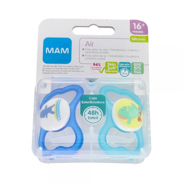Chupete Mam Air Sili Fisio 16+ M Azul 2 Un