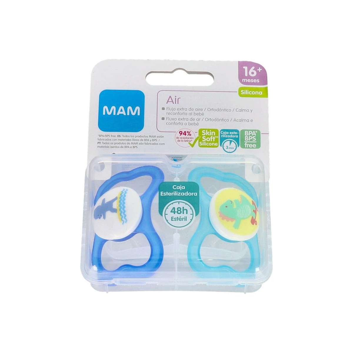 Chupete Mam Air Sili Fisio 16+ M Azul 2 Un